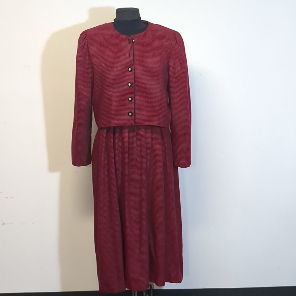 Vintage 80s Red Black Plaid Jacket and Dress Suit, Size M